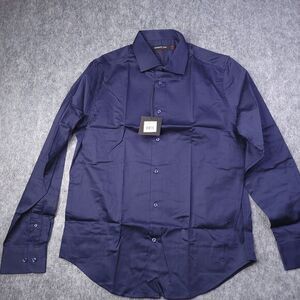 Dstrct & Row Men Dress Shirt L Long Sleeve Blue Slim Fit Office Party Business‎